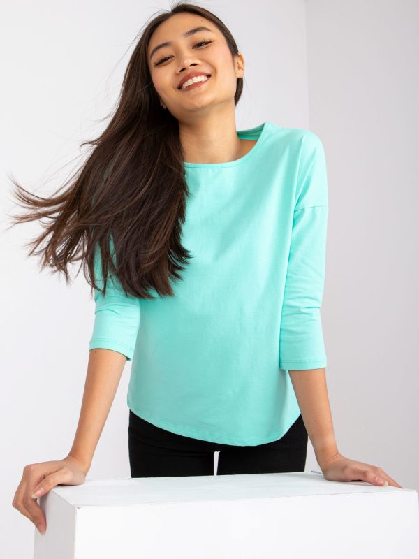 Wholesale Turquoise basic blouse with 3/4 sleeves April