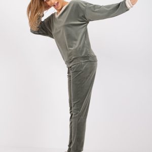 Wholesale Khaki two-piece velour set with sweatshirt and trousers Colette RUE PARIS