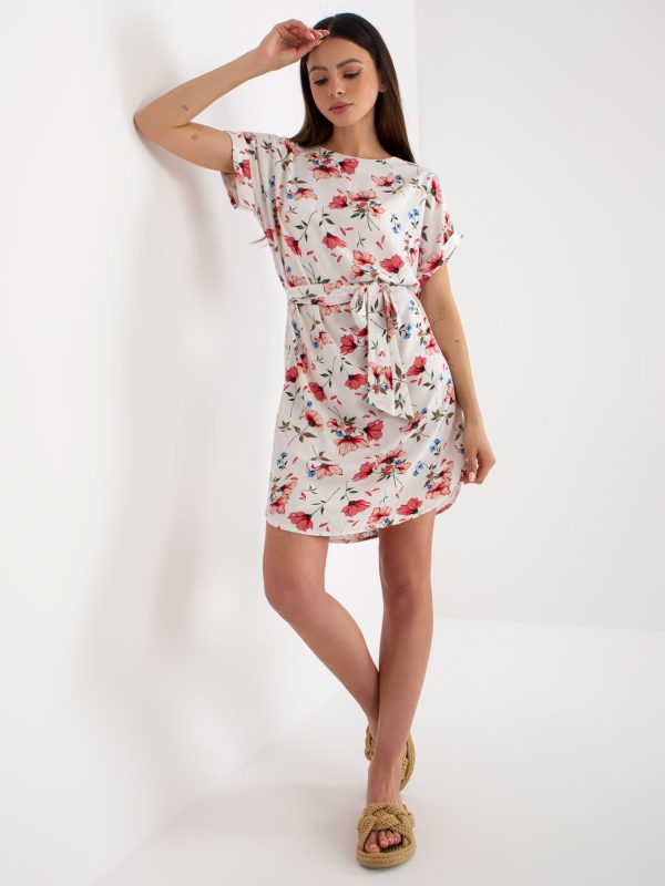 Wholesale White floral dress with belt RUE PARIS