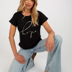 Wholesale Black cotton blouse with the inscription RUE PARIS