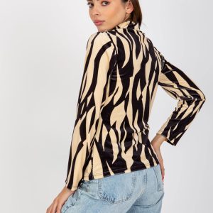 Wholesale Light beige and black velvet blouse with print RUE PARIS