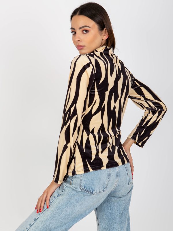 Wholesale Light beige and black velvet blouse with print RUE PARIS