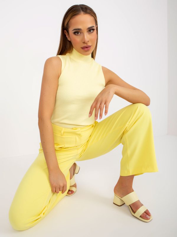 Wholesale Light yellow basic ribbed cotton top RUE PARIS