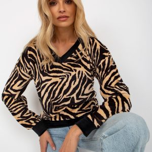 Wholesale Black and beige velvet women's blouse with print RUE PARIS