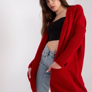 Wholesale Red long sweater for women with pockets Barreiro RUE PARIS