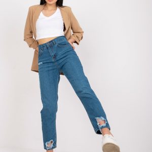 Wholesale Blue straight leg women's denim pants RUE PARIS