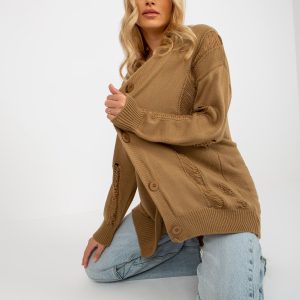 Wholesale Camel loose cardigan with holes RUE PARIS