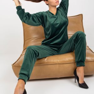 Wholesale Dark green plain velour set with trousers RUE PARIS