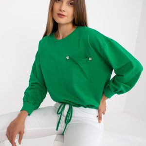 Wholesale Green cotton hoodie with ribbing RUE PARIS