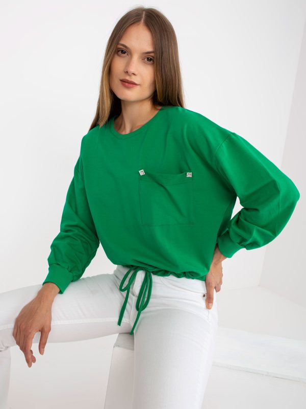 Wholesale Green cotton hoodie with ribbing RUE PARIS