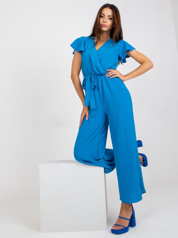 Wholesale Blue jumpsuit with envelope neckline RUE PARIS