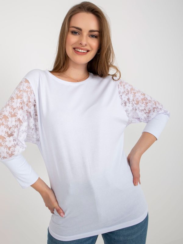 Wholesale White blouse with lace and 3/4 sleeves Havana RUE PARIS