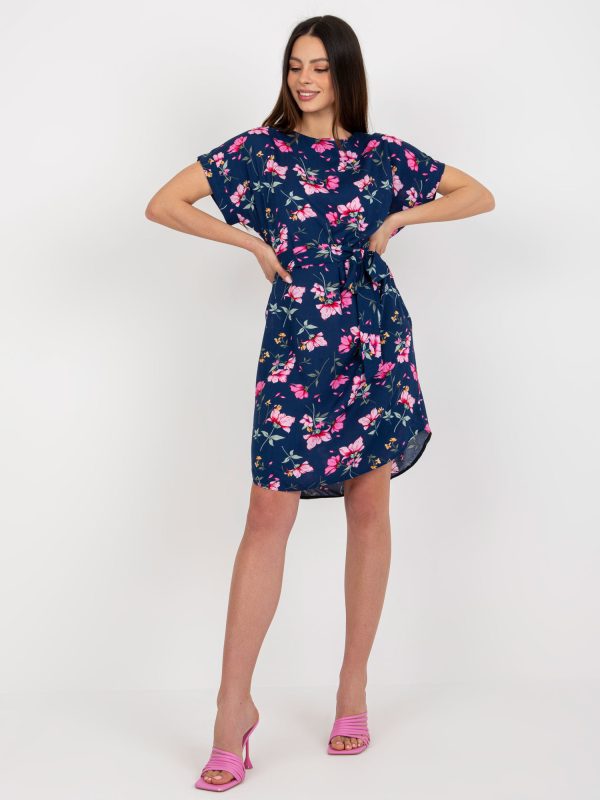 Wholesale Navy blue viscose floral dress RUE PARIS