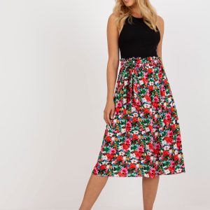 Wholesale RUE PARIS red and black flared skirt with belt