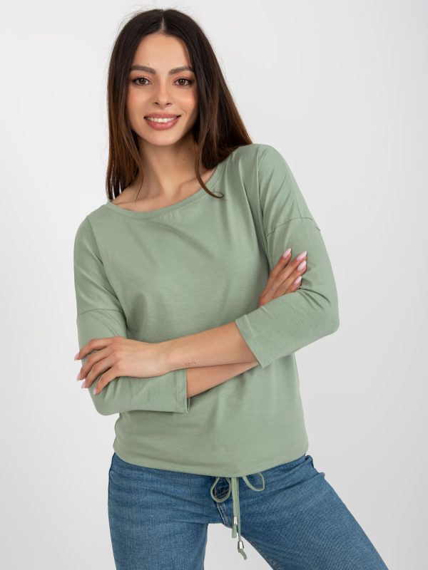 Wholesale Pistachio blouse with ribbing Fiona BASIC FEEL GOOD