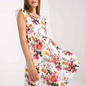 Wholesale White floral mini dress with flounce