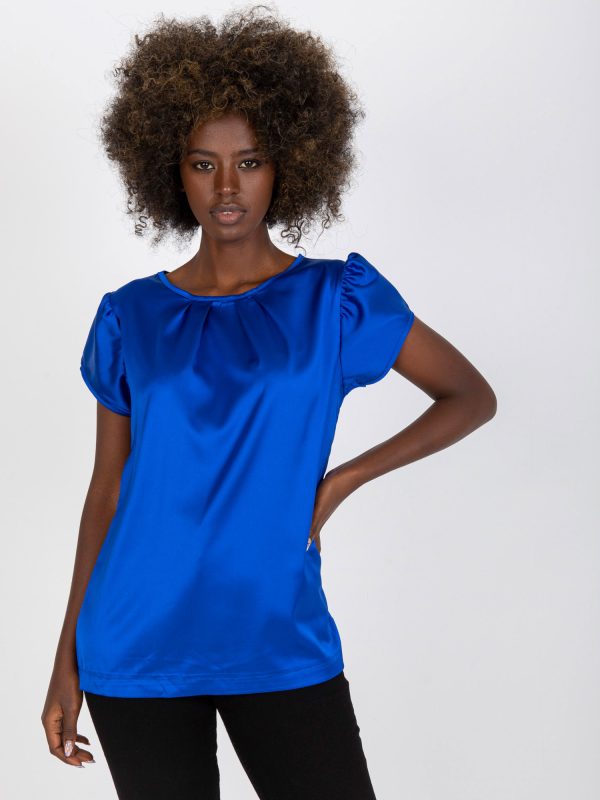 Wholesale Dark blue smooth blouse with round neckline RUE PARIS