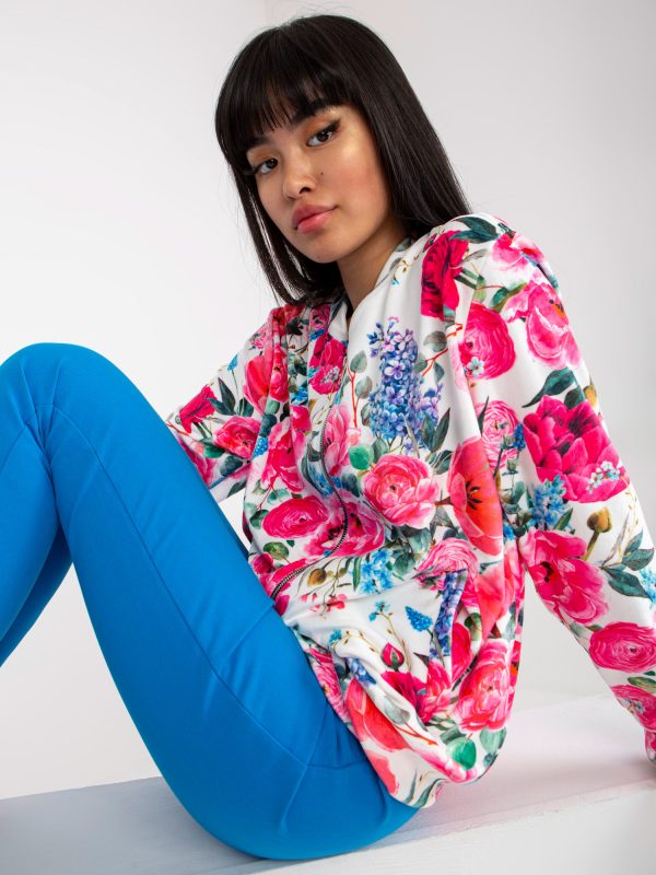 Wholesale White and pink velvet bomber sweatshirt with flowers RUE PARIS