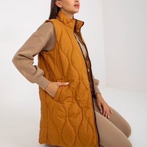 Wholesale Light brown quilted women's zipper vest RUE PARIS