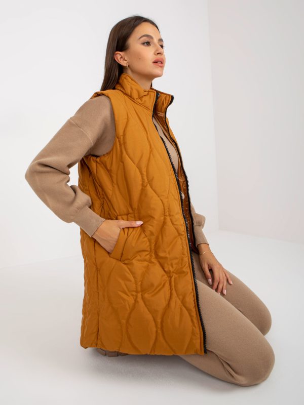 Wholesale Light brown quilted women's zipper vest RUE PARIS