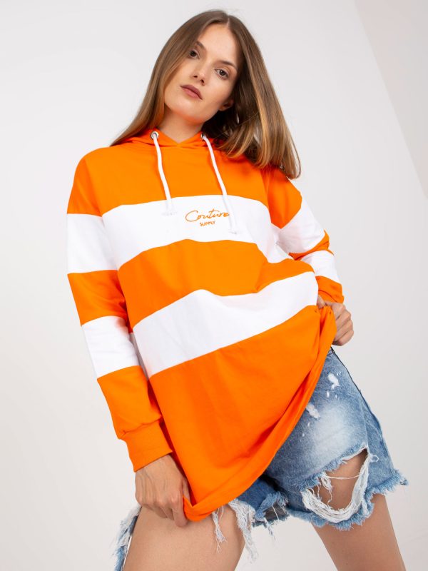 Wholesale Orange-white oversized sweatshirt with hoodie and embroidery RUE PARIS