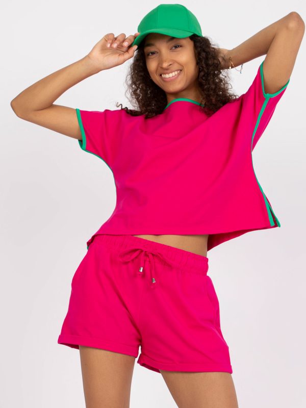 Wholesale Pink and green cotton set basic with shorts RUE PARIS