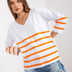 Wholesale White and orange basic blouse with V-neck RUE PARIS