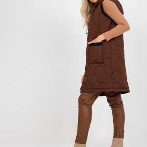 Wholesale Dark Brown Women's Quilted Vest with Hood RUE PARIS