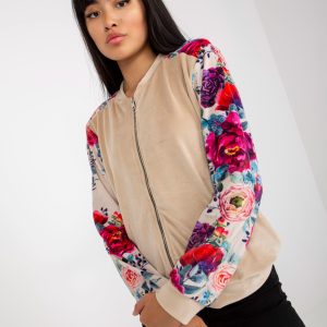 Wholesale Beige velvet bomber sweatshirt with print RUE PARIS