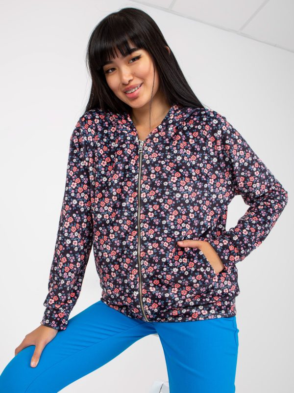 Wholesale Navy blue and pink velvet floral sweatshirt RUE PARIS