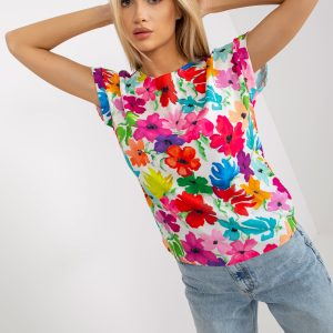 Wholesale White blouse with colorful flowers RUE PARIS