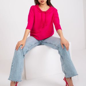 Wholesale Fuchsia cotton blouse with pockets Melitina RUE PARIS