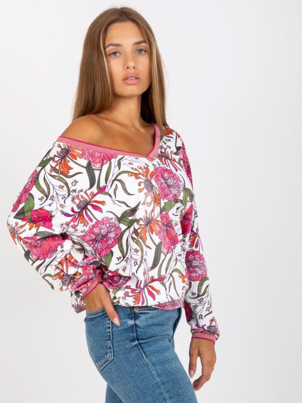 Wholesale White velour oversized blouse with RUE PARIS print