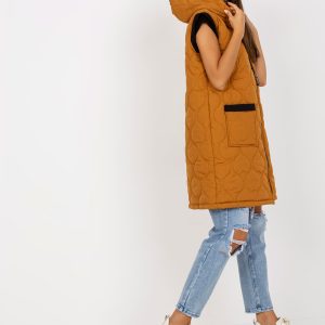 Wholesale Light brown quilted vest with pockets and hood RUE PARIS