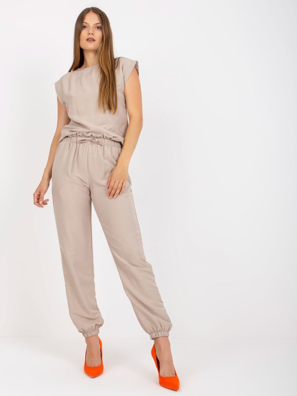 Wholesale Beige two-piece casual set with trousers RUE PARIS