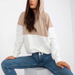 Wholesale Beige and white hoodie with ribbing RUE PARIS