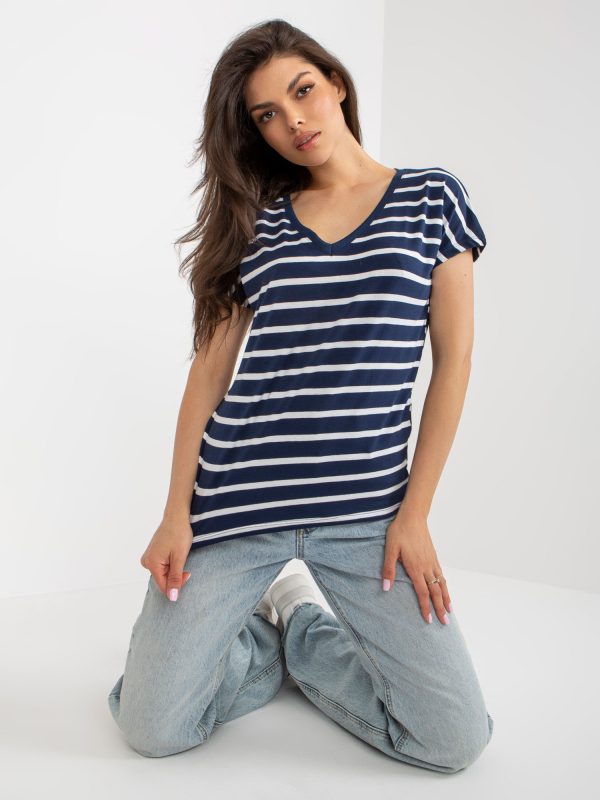 Wholesale Navy blue and white V-neck T-shirt BASIC FEEL GOOD