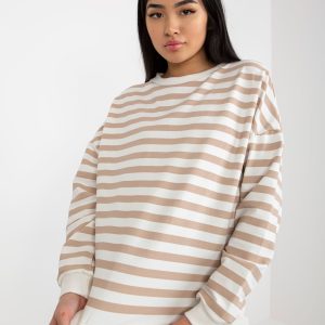 Wholesale Ecru beige cotton sweatshirt with stripes RUE PARIS