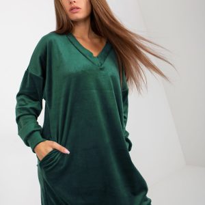 Wholesale Dark green velvet dress with pockets RUE PARIS