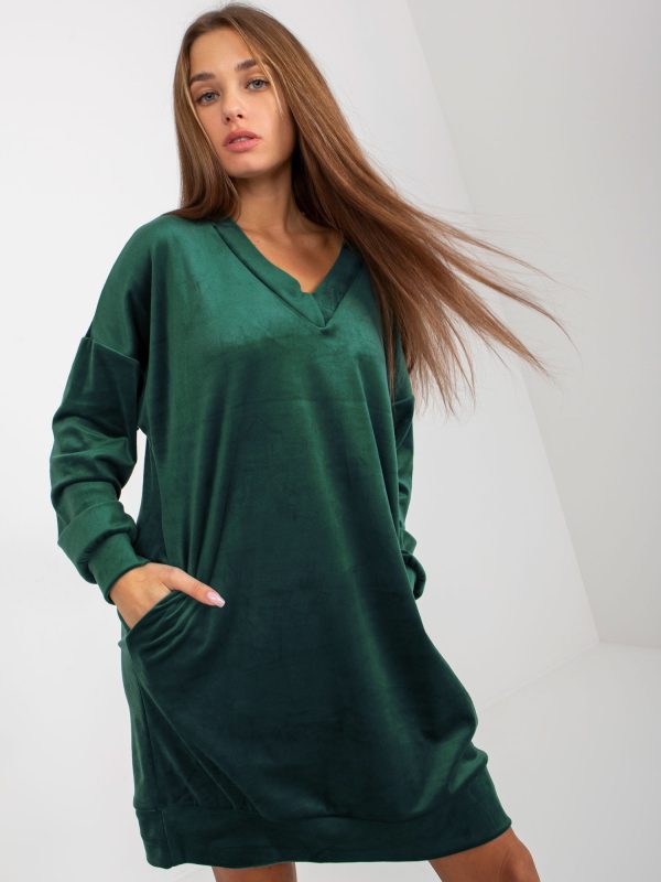 Wholesale Dark green velvet dress with pockets RUE PARIS