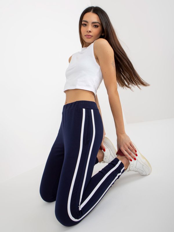 Wholesale Navy blue basic sweatpants with stripes RUE PARIS