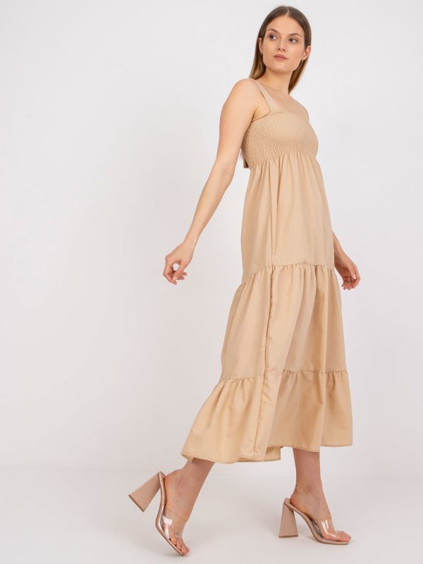 Wholesale Beige maxi dress with ruffle straps RUE PARIS