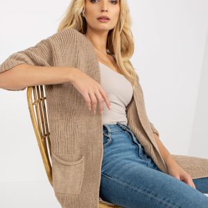 Wholesale Beige Women's Cardigan with 3/4 Sleeves RUE PARIS