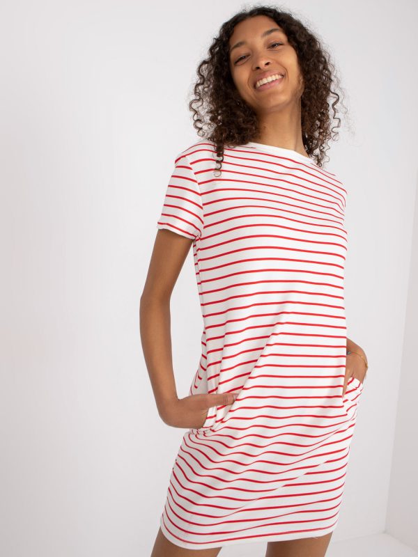 Wholesale White and red basic mini dress with pockets RUE PARIS