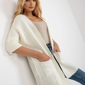 Wholesale Ecru knitted cardigan with 3/4 sleeves RUE PARIS