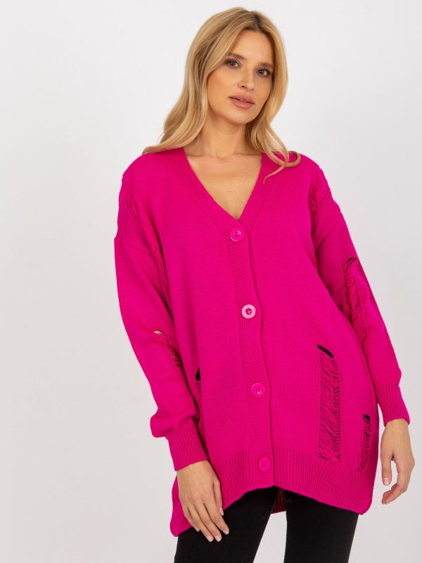 Wholesale Fuchsia oversized cardigan with holes RUE PARIS