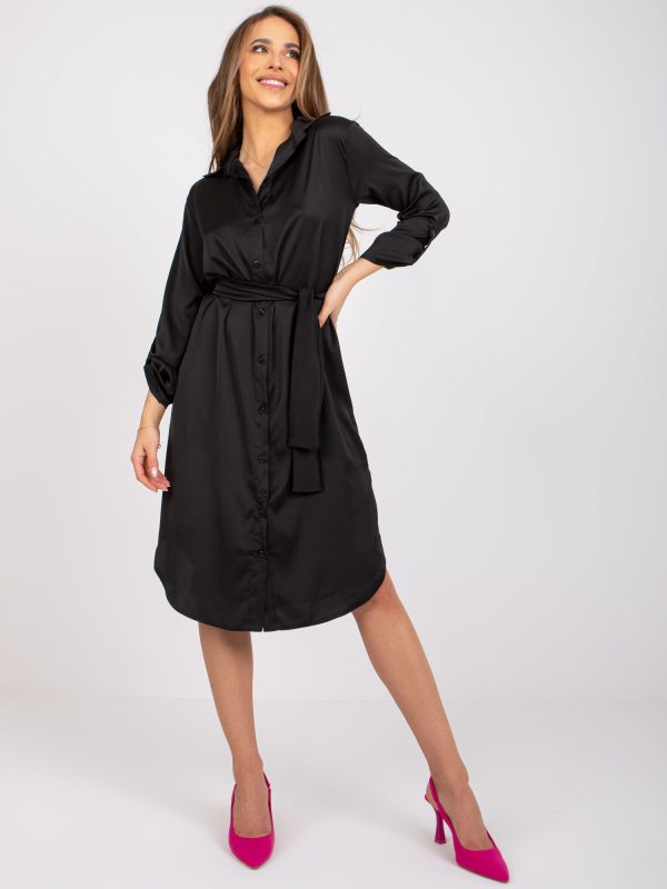 Wholesale Black midi shirt dress Inga RUE PARIS