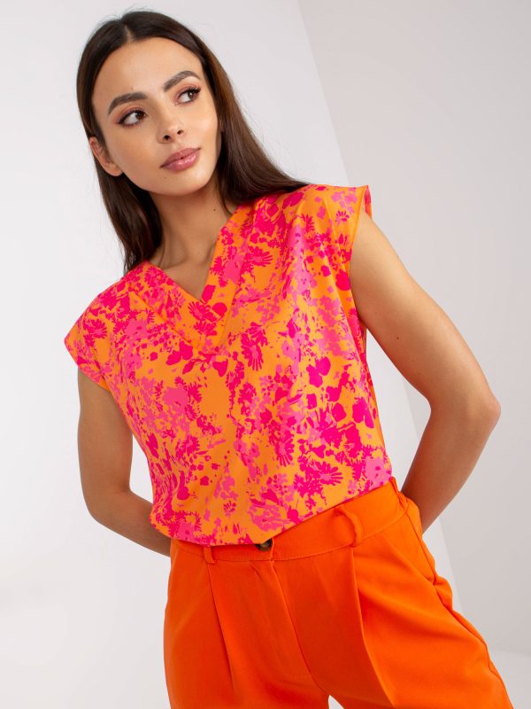 Wholesale Orange-pink blouse with sleeveless print RUE PARIS