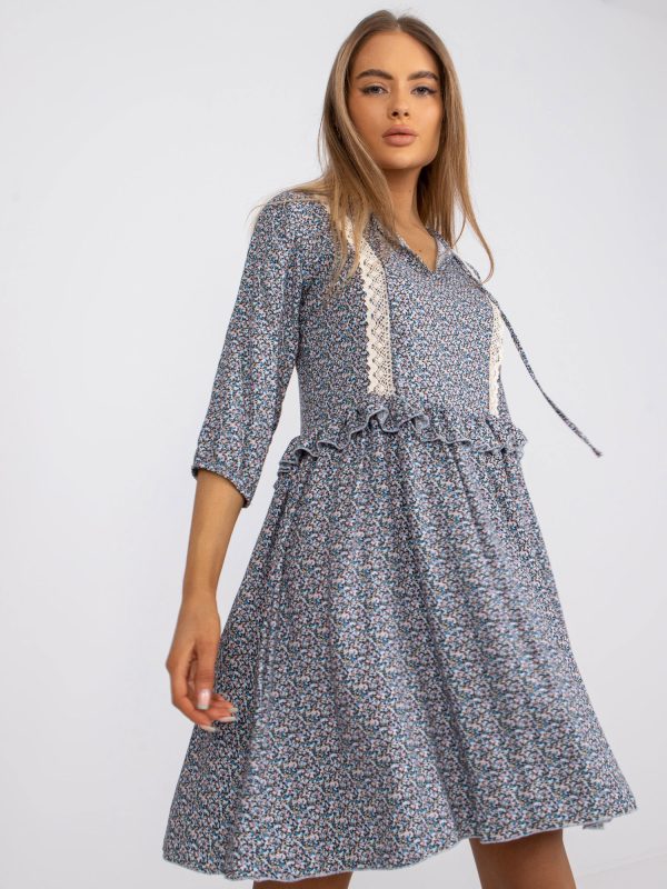 Wholesale Blue casual dress with patterns RUE PARIS