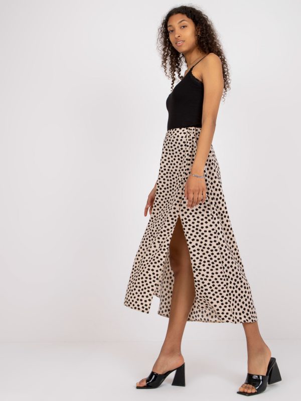 Wholesale Light beige midi skirt with print and slits RUE PARIS